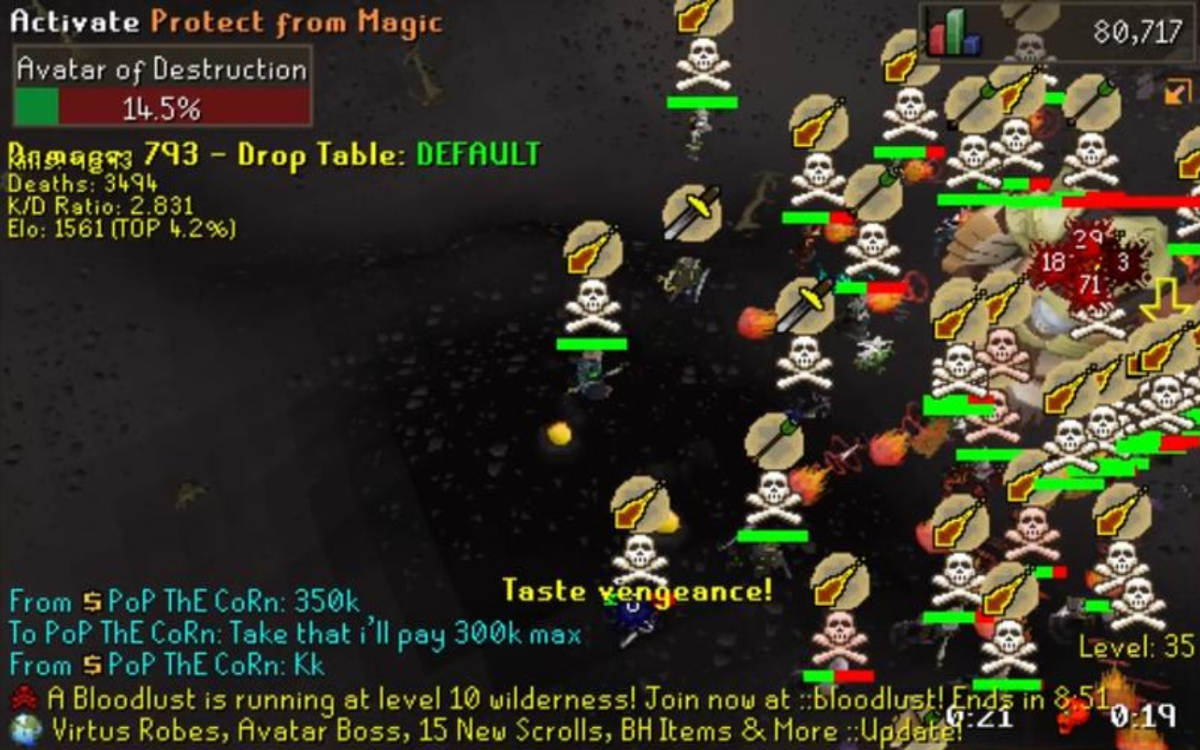 A player fights the avatar, while the avatar unleashes the mage attack.