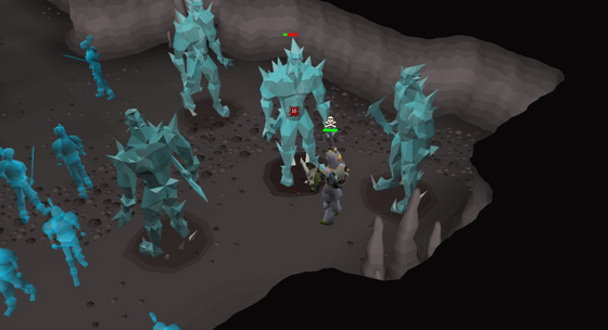Ice giants and ice warriors crowding the player in the Divine Slayer Cave