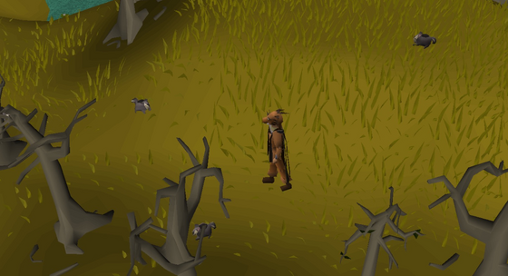 Hunting black chinchompas at ::chins (level 34 Wilderness) in the larupia hunter outfit Level 32-36 – Center Wilderness, west of the Bone Yard (::chins) · 3130-3145, 3775-3795