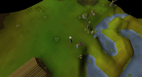 The river side of the Skilling Zone with its fishing spots, bank chest and skilling tutors