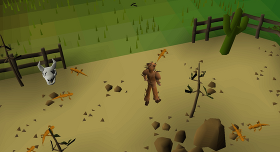 Orange salamanders in the desert pen of the Skilling Zone hunter area (::hunter) Safe area