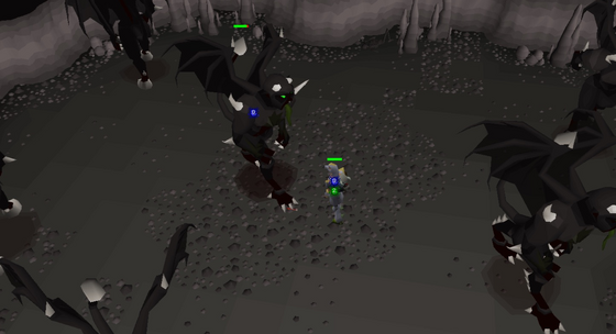 Surrounded by black demons in their chamber of the Slayer Cave