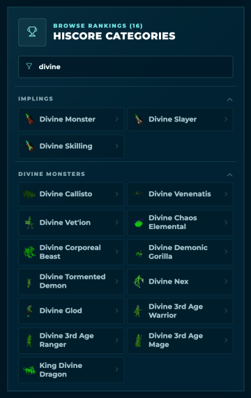 Filtering the list for "divine"