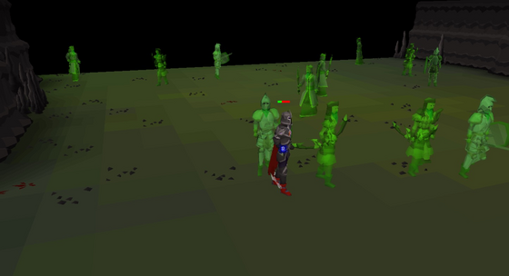 A Divine Third Age Ranger with its bow drawn in the north part of the Divine Monster Dungeon, among the warriors and mages (Divine Donators)