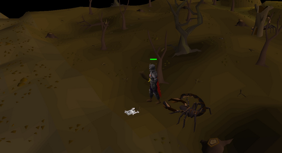 A scorpion among the dead trees of the low west Wilderness, level 8