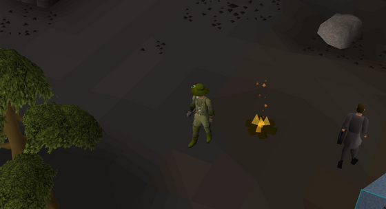 The cooking fire beside the fishing pond in the Normal Donator section of the Donator Dungeon (::donator-dungeon) Level 33 – Donator Dungeon (::donator-dungeon), Normal Donator section - counts as Wilderness · 3056, 2520