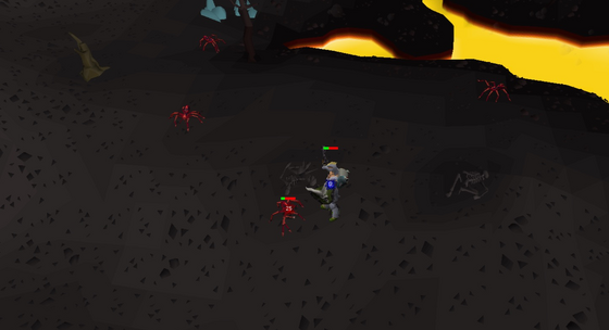 Ranging deadly red spiders beside the lava in level 44 Wilderness