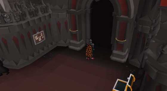 Walking into the archway of the Theatre of Blood entrance beneath the castle of Ver Sinhaza (::tob)