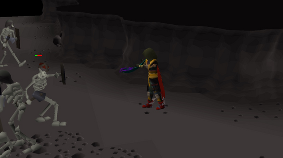 Fighting skeletons in the Divine Slayer Cave