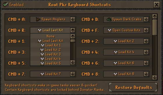 Roat Pkz Keyboard Shortcuts window
