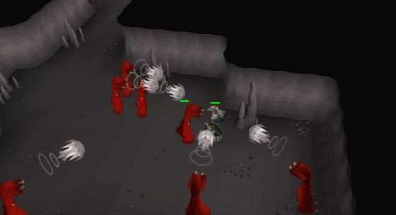 Elder Chaos druids bombarding the player with spells in the Divine Slayer Cave