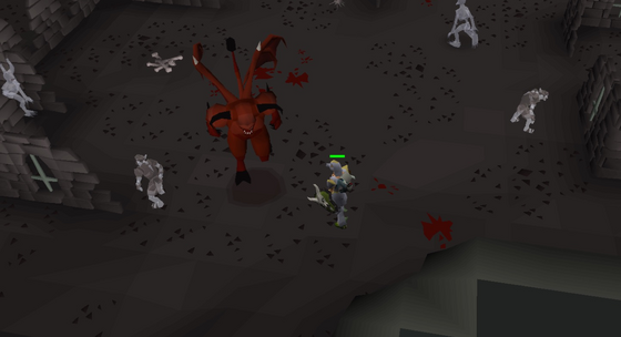 A greater demon looming over the player in the Donator Zone dungeon