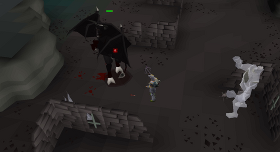 Ranging a black demon among the ruins of the Donator Zone dungeon
