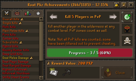 The Achievements window on the PvP tab