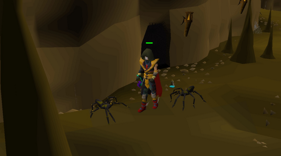 Fighting shadow spiders in the Deep Wilderness Dungeon