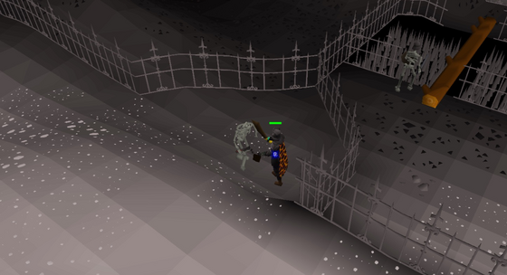 Fighting skeletons on the snowy edge of the Ice Plateau, next to the Wilderness Agility Course pit, Wilderness level 54