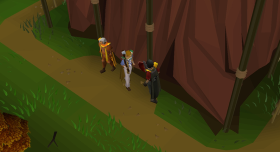 The Firemaking Tutor and Woodsman tutor stand under the redwood scaffold in the Divine Skilling Zone Not in the Wilderness, but a donator PvP dungeon: other players can attack you