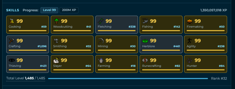 Progress towards level 99