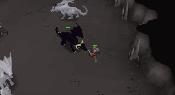 Fighting a black dragon behind a Dragonfire ward in the Revenant Caves, with revenant dragons nearby