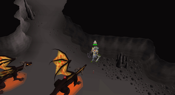Ranging lava dragons from a ledge in the Divine Slayer Cave