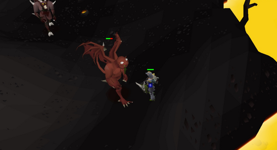 Fighting a greater demon by the lava in level 45 Wilderness