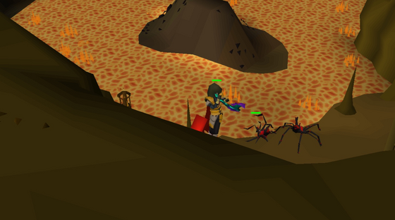 Fighting poison spiders in the Lava Maze Dungeon