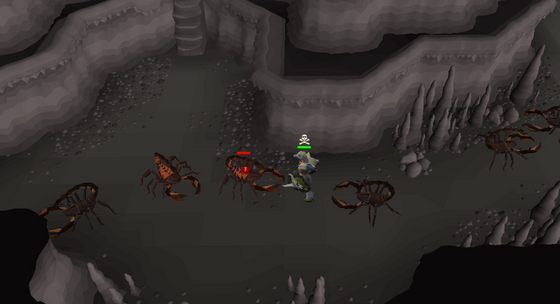 Fighting king scorpions in the Slayer Cave