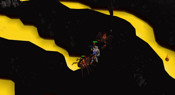 Fighting king scorpions between the lava rivers of the Lava Maze