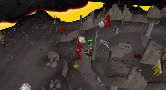 Fighting Elder Chaos druids among the ruins of the Chaos Temple