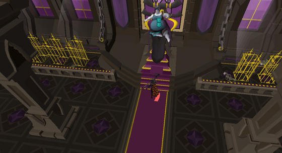 Attacking Verzik Vitur on her throne at the top of the carpet in the Theatre of Blood; on Roat the raid is only this fight
