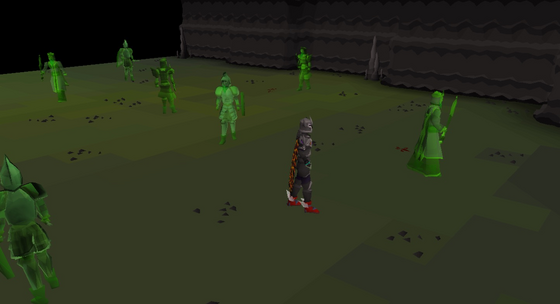 A Divine Third Age Mage, staff in hand, in the north part of the Divine Monster Dungeon, with warriors and rangers around it (Divine Donators)