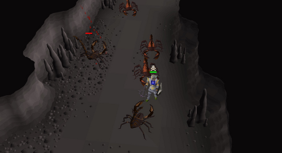 Scorpions closing in on the player in a Divine Slayer Cave corridor